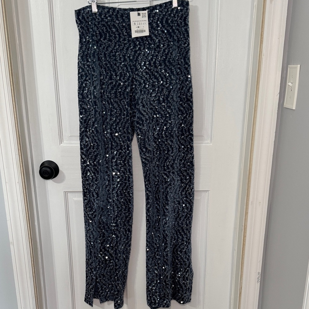 Zara-Blue Sequin Pants